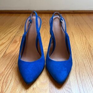 Sigerson Morrison Vibrant Blue Black Snakeskin Leather Slingback Heels